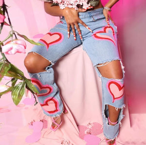 Heart Shaped High Waisted Ripped Jeans